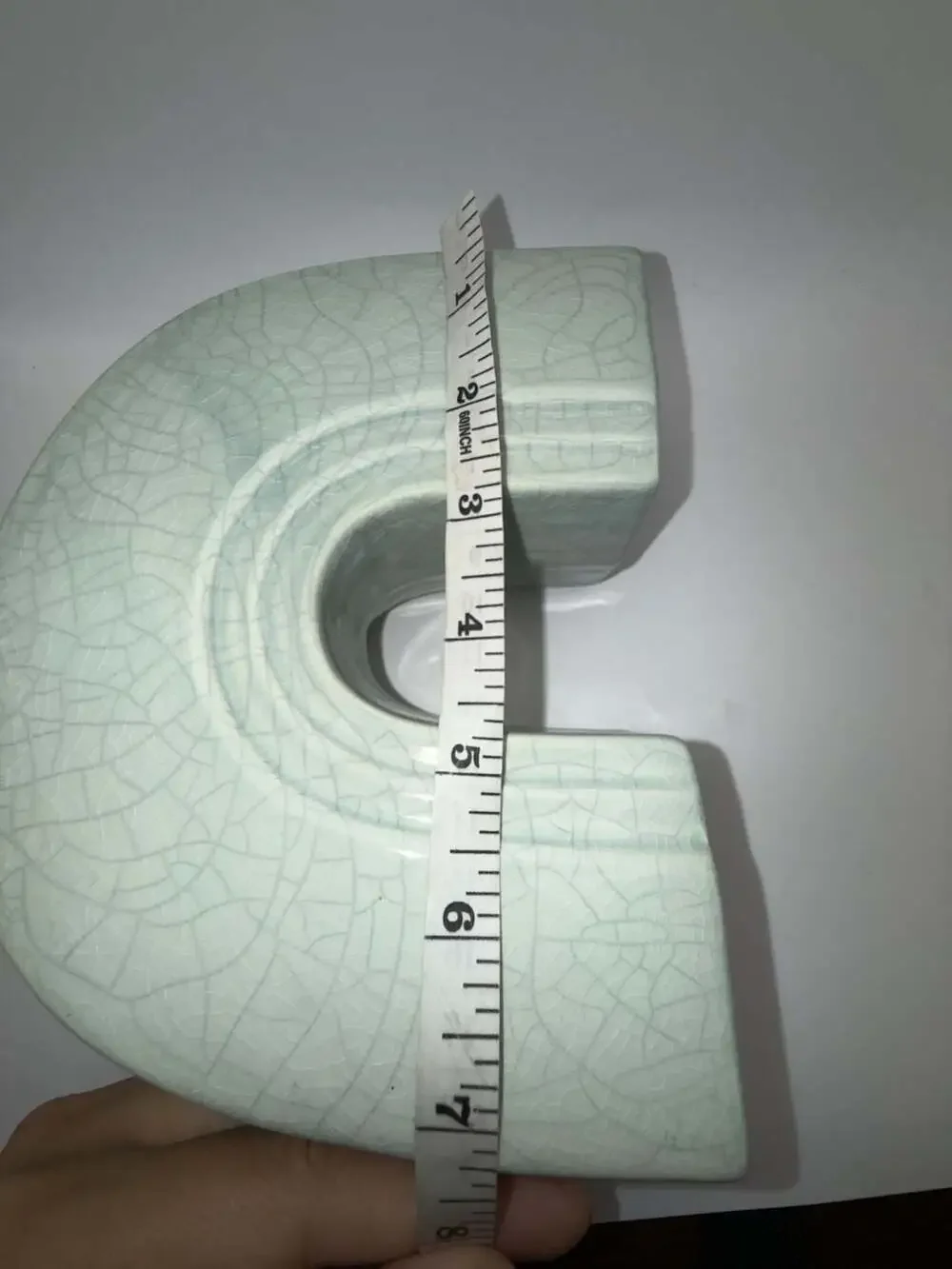 Vintage Celadon Crackle Glaze Ceramic Arch Vase or Sculptural Planter